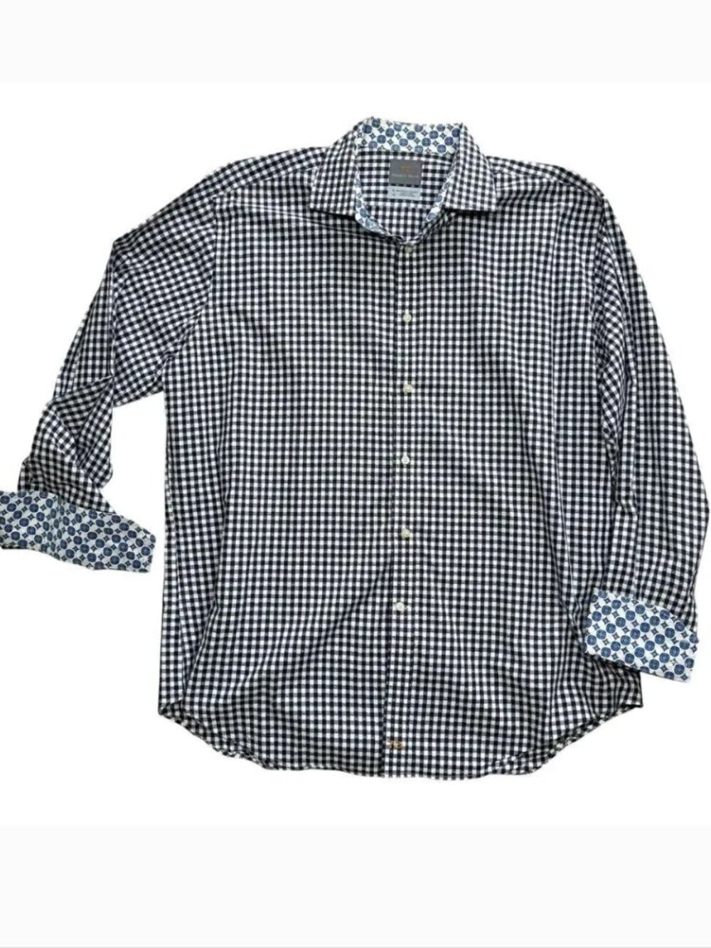 TD Thomas Dean Blue Check Performance Sport Button Down Shirt XL